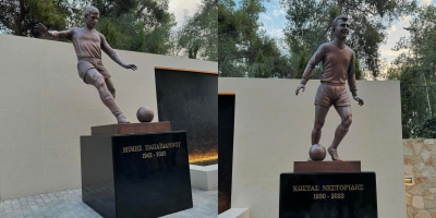 «Δέος» για δύο θρύλους της ΑΕΚ: Τα αγάλματα των Κώστα Νεστορίδη και Μίμη Παπαϊωάννου κοσμούν το εξωτερικό της OPAP Arena!
